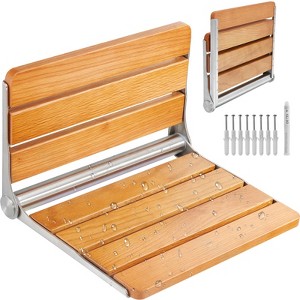 VEVOR Folding Oak Shower Seat,16.1"x13.4" Unfolded, Wall Mounted Fold Up Shower Bench with 440lbs Load Capacity,Home Care Fold Down Shower Chair,Brown - 1 of 4