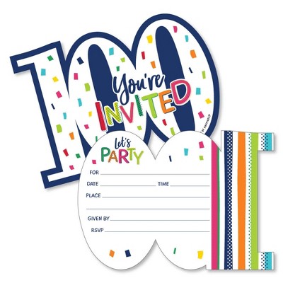 Big Dot of Happiness 100th Birthday - Cheerful Happy Birthday - Shaped Fill-In Invite - One Hundredth Birthday Invites Cards with Envelopes -Set of 12