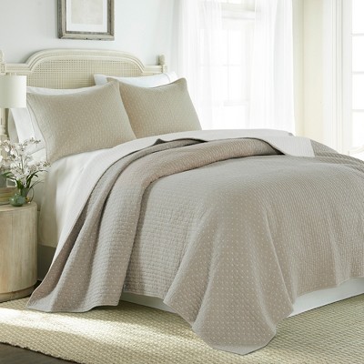 Taupe Full Cotton Reversible Quilt Set