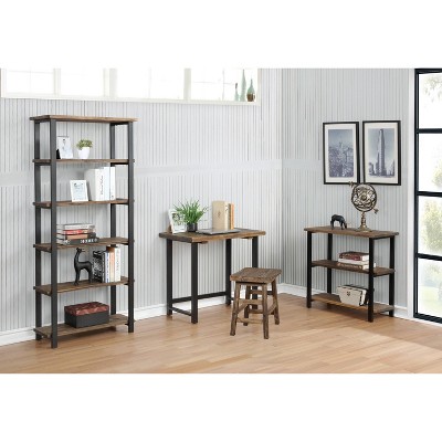 Compact Rustic Industrial Black and Wood Desk
