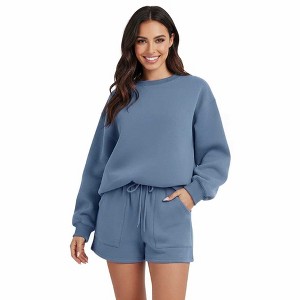 Cherie Code Women's Long Sleeve Cotton Sweatshirt and Shorts Set – Casual Fit with Elastic Waist and Pockets - 1 of 4