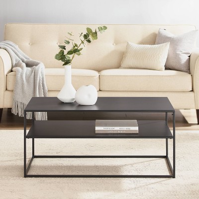 Braxton Matte Black Metal and Wood Rectangular Nesting Coffee Table