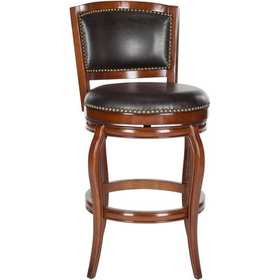 Pasquale Walnut Brown Swivel Bar Stool with Leather Upholstery
