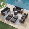 Sonkuki 9 Pieces Patio Sofa with Square Fire Pit Table and Ottomans, Patio Conversation Couch with Cushion - 2 of 4