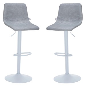 LeisureMod Tilbury Bar Stools with White Iron Base – Adjustable Height Counter Stools with Leather Seat, Swivel Function & Footrest Set of 2 - 1 of 4