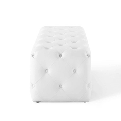 48" Luxe White Faux Leather Tufted Entryway Bench