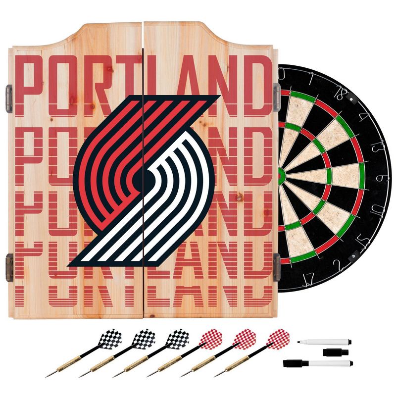 NBA Portland Trail Blazers Dart Cabinet Set with Darts and Bristle Dart Board, 1 of 5