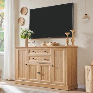 58″ Farmhouse Buffet Cabinet, Wood Rustic Sideboard Cabinet with 2 Drawers & 4 Grooved Barn Doors, Coffee Bar Cabinet with Adjustable Shelves - 1 of 4