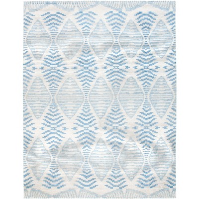 Hand-Knotted Light Blue and Ivory Wool Geometric Area Rug, 8' x 10'