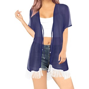 LA LEELA Women's Open Front Summer Vacation Beachwear Short Bathing Suit Cardigan Holiday Swimwear Duster Beach Swim - 1 of 4