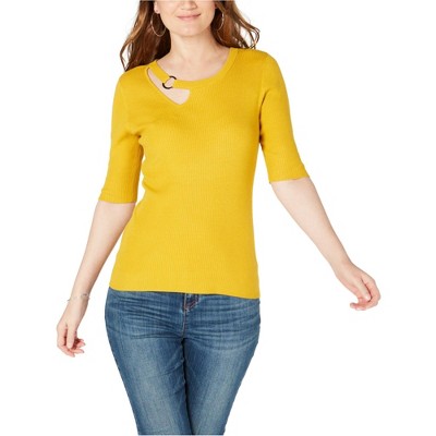 I.N.C International Concepts Womens Hardware-Embellished Pullover Sweater, Yellow, X-Small