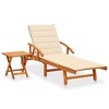 vidaXL Acacia Wood Patio Sunlounger with Wheels, Adjustable Backrest, Foldable Table, and Cream Cushion - Outdoor Garden and Poolside Seat - 2 of 4