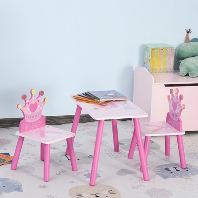 Pink Princess Wooden Table and Chair Set for Kids