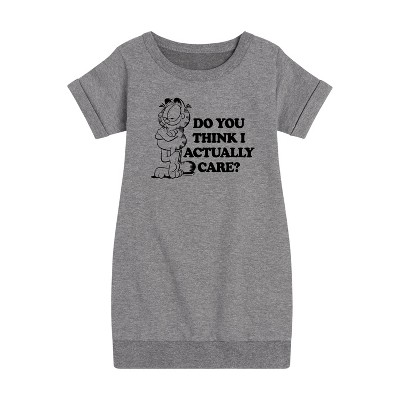 - Garfield - Do You Think I Actually Care Graphic Short Sleeve Fleece Dress