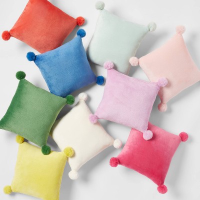 Plush Square Throw Pillow with Faux Fur Pom-Poms - Opalhouse™