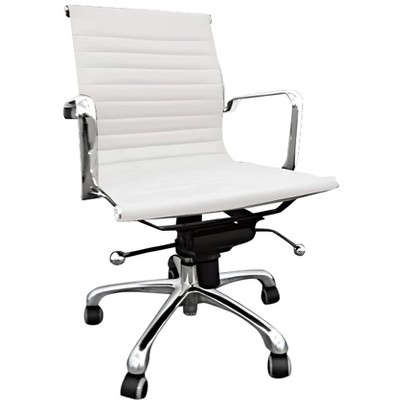HomeRoots White and Silver Faux Leather Adjustable Height Swivel Rolling Office Chair