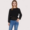Anna-Kaci Women's Sheer Yoke Long Sleeve Blouse with Ruffle Neckline and Cinched Waist Detail - 2 of 4