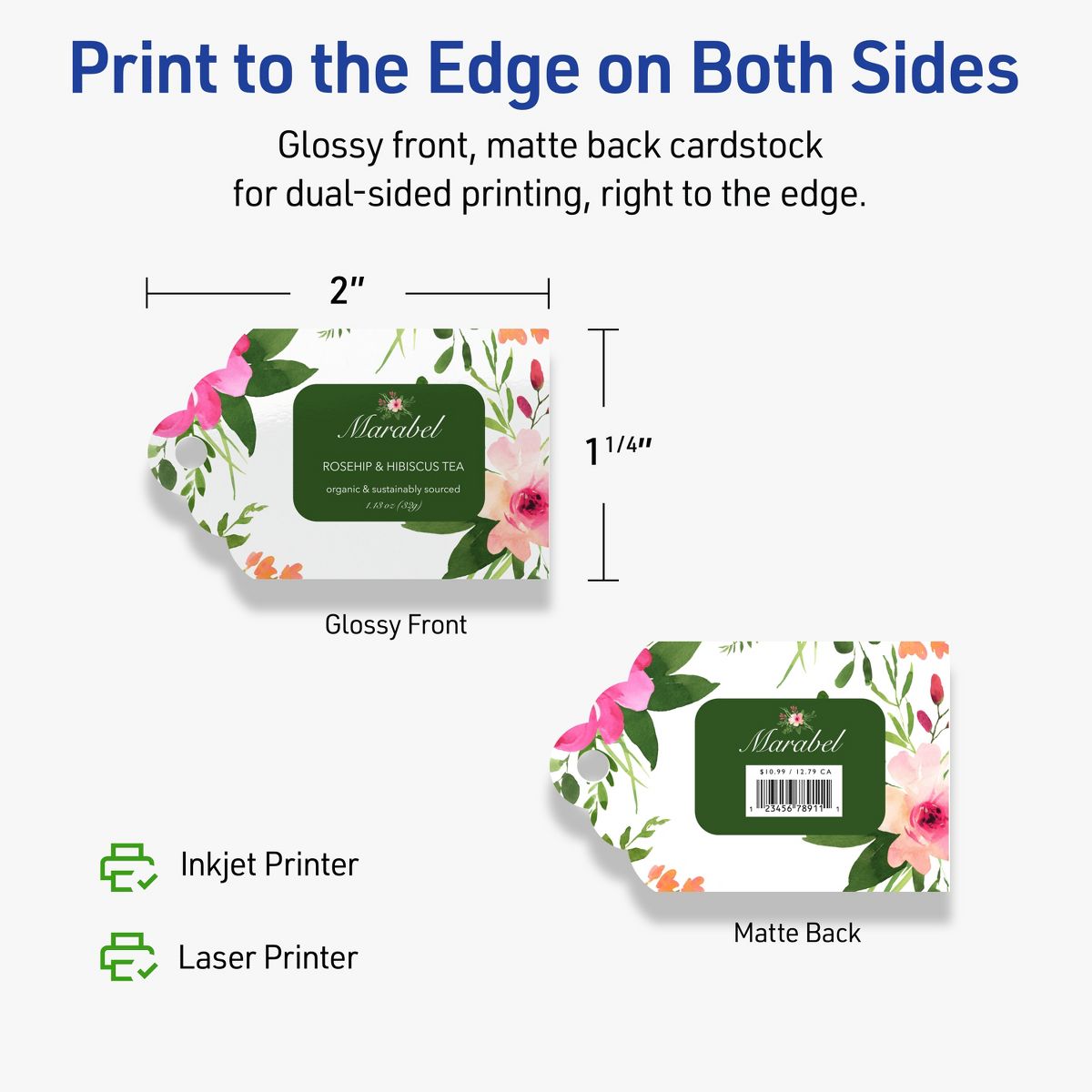 2" x 1-1/4" Rectangle Scalloped Edge, Glossy White Printable Tags - thumbnail 6