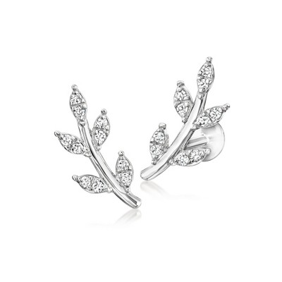 Pure Collection by Ross-Simons 0.10 ct. t.w. Diamond Leaf Flat-Back Ear Climbers in Sterling Silver