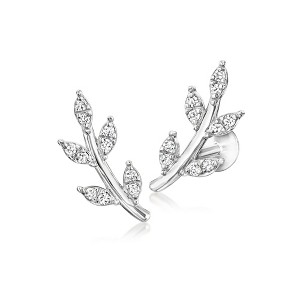 Pure Collection by Ross-Simons 0.10 ct. t.w. Diamond Leaf Flat-Back Ear Climbers in Sterling Silver - 1 of 4