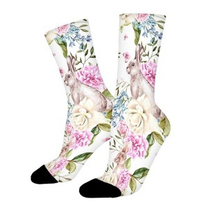 Watercolor Rabbit Women Printed Crew Socks Funny Funky Socks Soft Polyester Novelty Gifts for Artists Men - 1 of 1