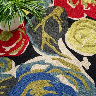 Handmade Black Floral Rectangular Synthetic Area Rug