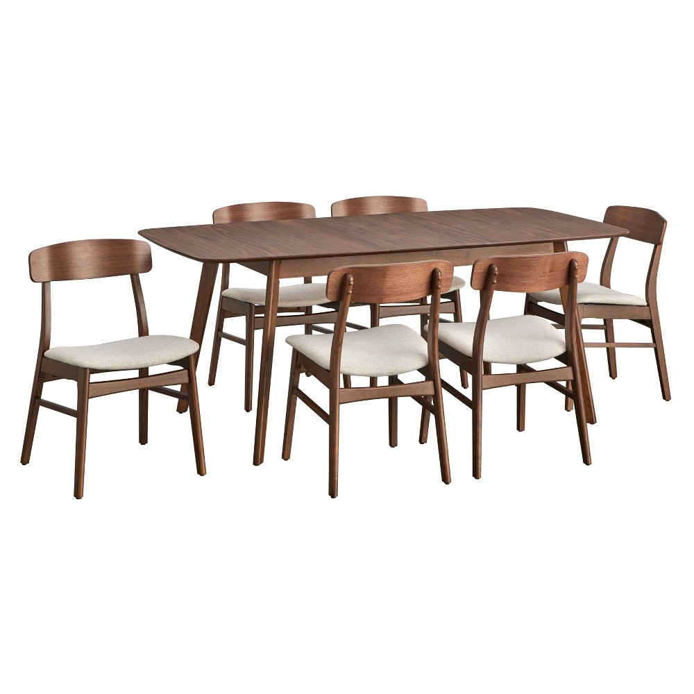 Photos - Dining Table Buylateral 7pc Wave Mid Century Modern Extendable Rectangular Dining Set Walnut/Biege