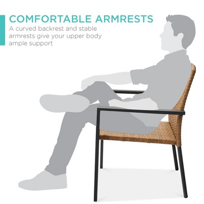 Natural Wicker and Steel Stackable Outdoor Dining Chairs, Set of 2