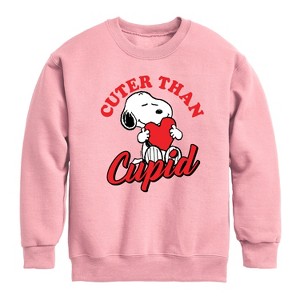 Boys' - Peanuts - Valentine's Cuter Than Cupid Graphic Long Sleeve Fleece Sweatshirt - 1 of 4