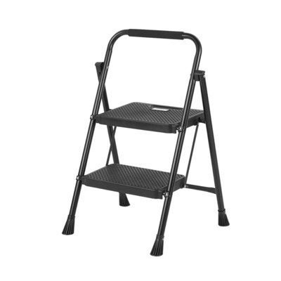 Cesicia Black 2-Step Folding Ladder with Wide Anti-Slip Pedal