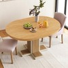 Extendable Oval Dining Table with 16" Leaf, 42"-58" Round Solid Wood Table for 6, Pedestal Table with Double Layer Design for Kitchen or Dining Room - 3 of 4