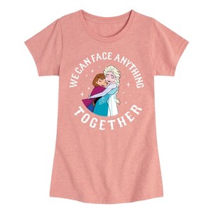 Girls' - Frozen - Elsa and Anna We Can Face Anything Together Fitted Short Sleeve Graphic T-Shirt - 1 of 4