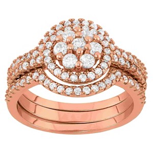 0.9 CT. T.W. 3-Piece Multi Round Cubic Zirconia Ring Set In 14K Gold Over Silver - (7), Pink