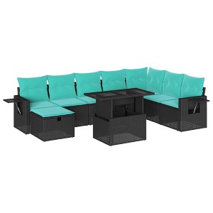 vidaXL 9 Piece Patio Sofa Set with Cushions Black Poly Rattan - 1 of 4
