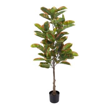 Pure Garden Artificial Rubber Plant 51-Inch Faux Tree with Natural-Feel Leaves