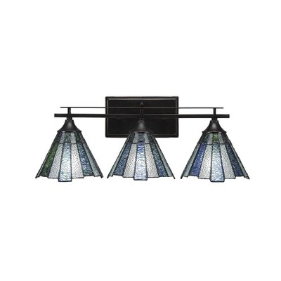 Toltec Lighting Uptowne 3 - Light Vanity in  Dark Granite with 7" Sea Ice Art Glass Shade
