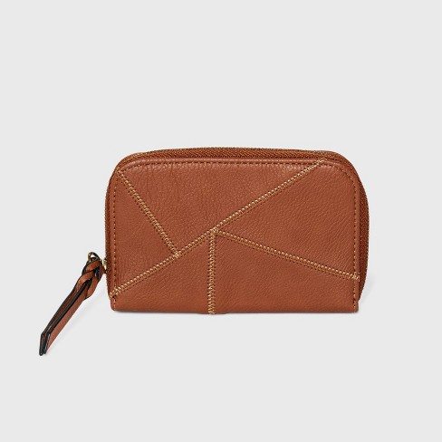 Women Brown Wallet Leather Long Zipper Wristlet Purse