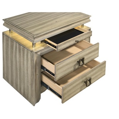 Giselle Beige 3-Drawer Nightstand with LED Light