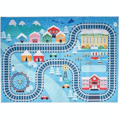 Image of Prosumer's Choice Children's Room Cartoon Traffic Track Mat, Blue