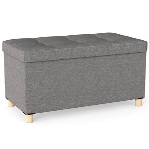 Costway 1/2 PCS 30” Storage Ottoman Bench with Tray Rubber Wood Legs for Small Space Entryway Gray/Beige - 1 of 4