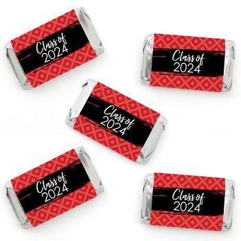 Big Dot of Happiness 2024 Red Graduation Party - Mini Candy Bar Wrapper Stickers - Small Favors - 40 Count