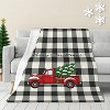 Lomsoe Christmas Throw Blanket, Black and White Plaid Red Truck Christmas Decorations Winter Warm Flannel Throw Blanket. - 4 of 4