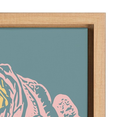 18" x 24" Teal and Pink Floral Canvas with Natural Frame