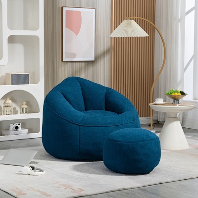 Bean Bag Chair with Footrest, High Pressure Foam Filled, Soft Comfy Sofa for Living Room, Bedroom & Office – Blue