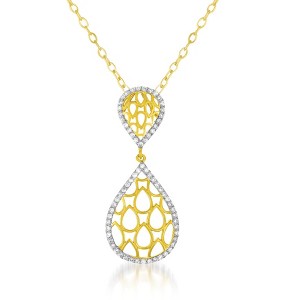 Guili Cubic Zirconia Sterling Silver Two Tone Teardrop Pendant - 1 of 2