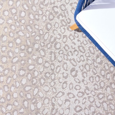 Beige and Gold Round Non-Slip Synthetic Area Rug