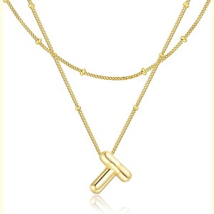 Bubble Letter Necklace for Women, 14K Gold Plated Initial Pendant A-Z Gold-T - 1 of 4