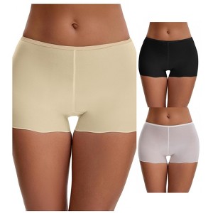 INSPIRE CHIC Ladies' Seamless Ice Silk Lace Trim Slip Shorts for Under Dresses Boyshorts 3 Packs - 1 of 4