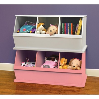 Pink Stackable MDF Three-Bin Kids Storage Cubby