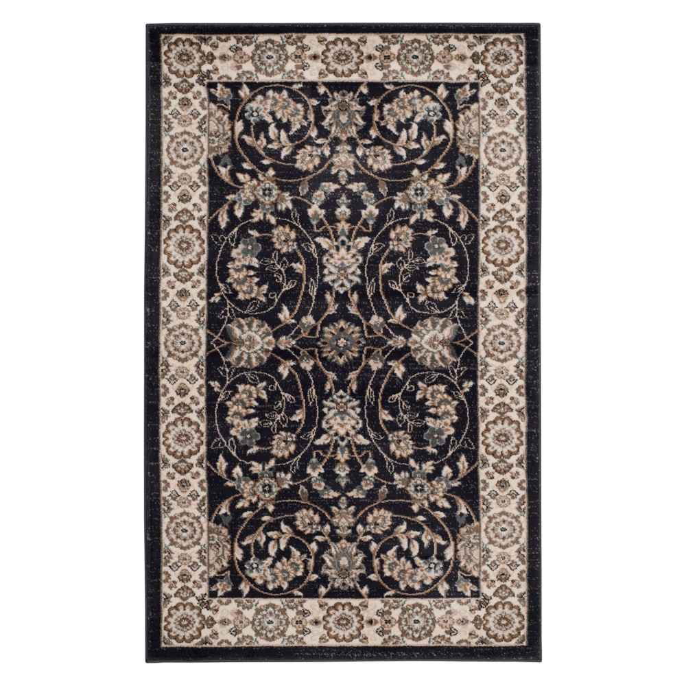 3'3inx5'3in Floral Loomed Accent Rug Anthracite/Cream - Safavieh